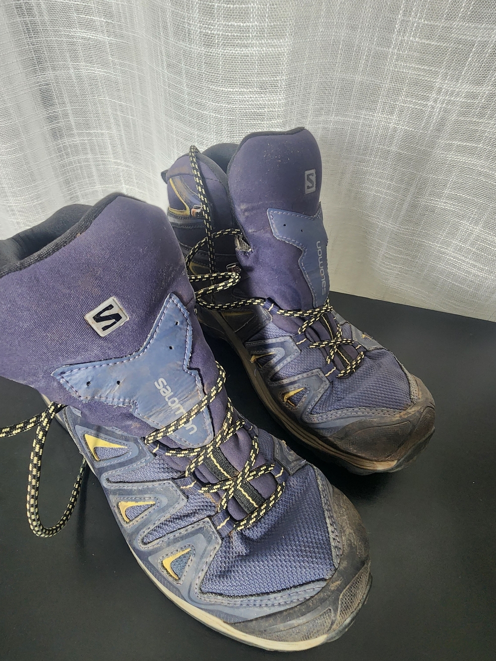 Salomon Women's Purple and Yellow Lace-Up Hiking Boots
